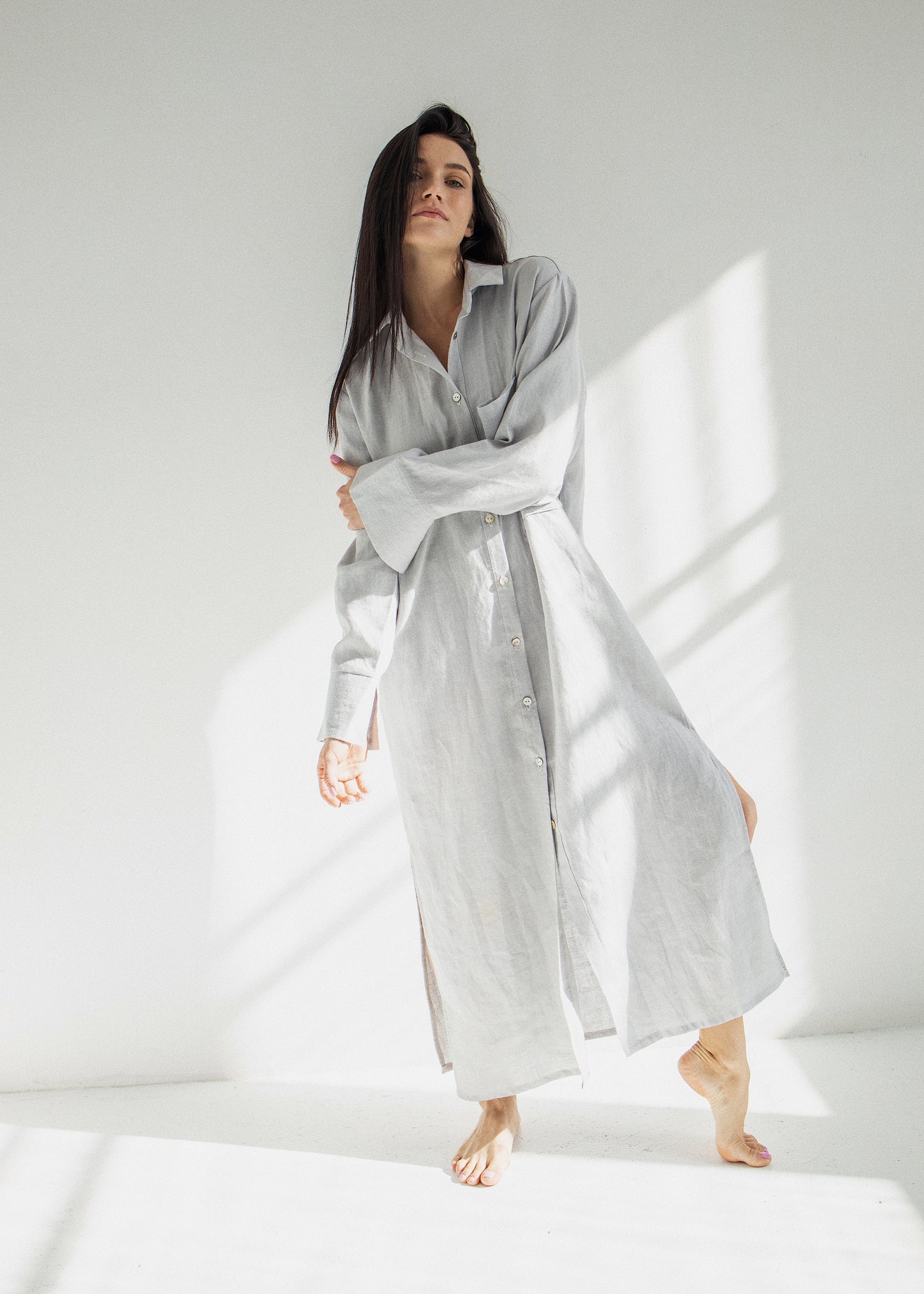 LINEN OVERSIZE BLOUSE///LIGHT GRAY