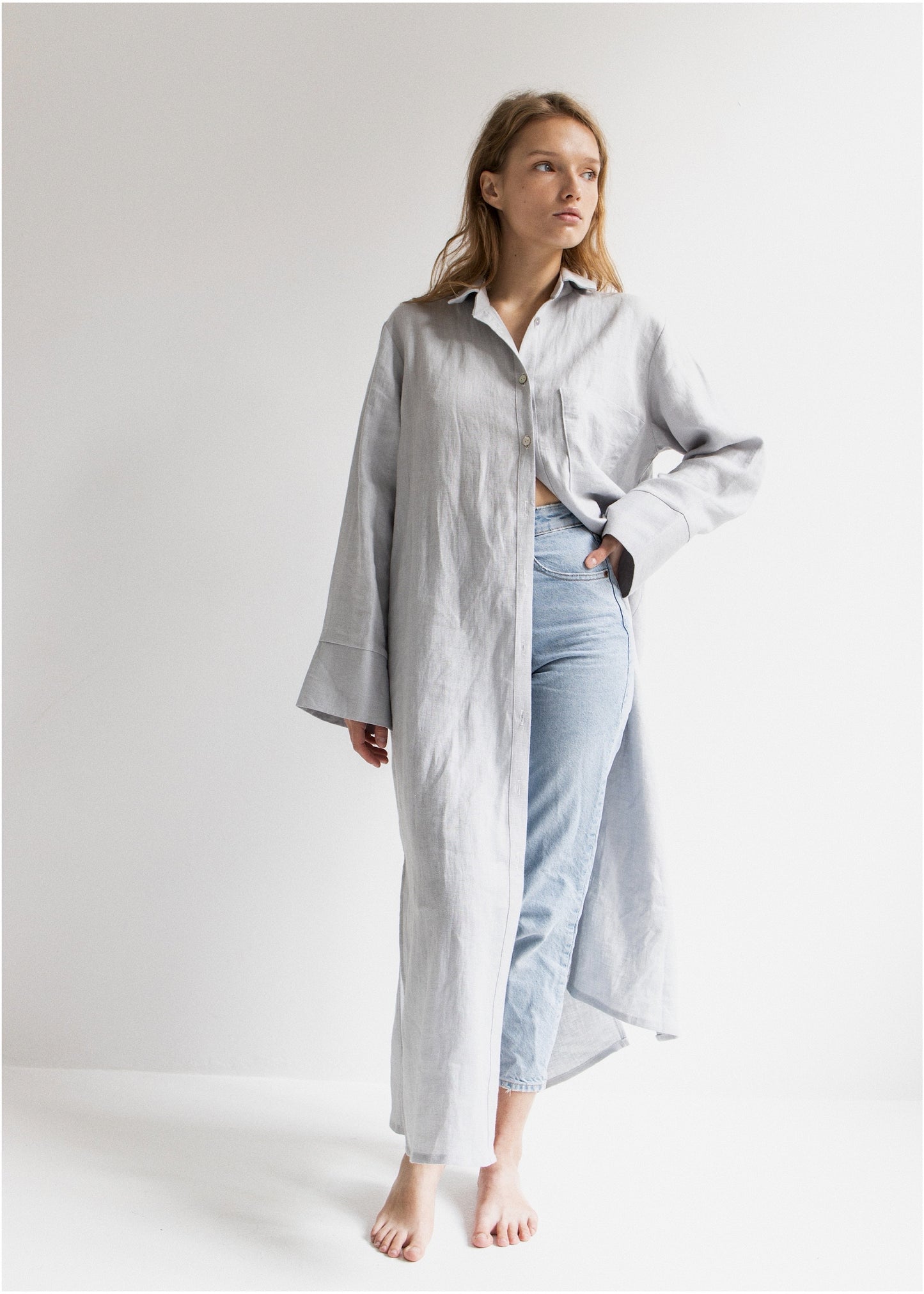 LINEN OVERSIZE BLOUSE///LIGHT GRAY