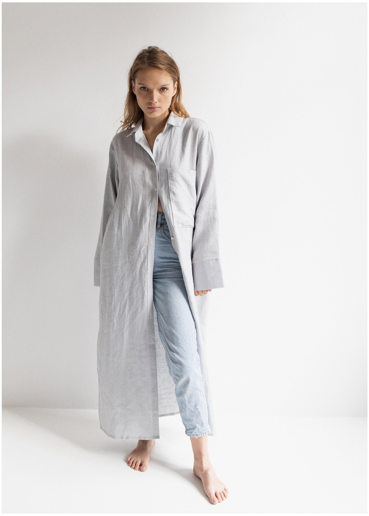 LINEN OVERSIZE BLOUSE///LIGHT GRAY