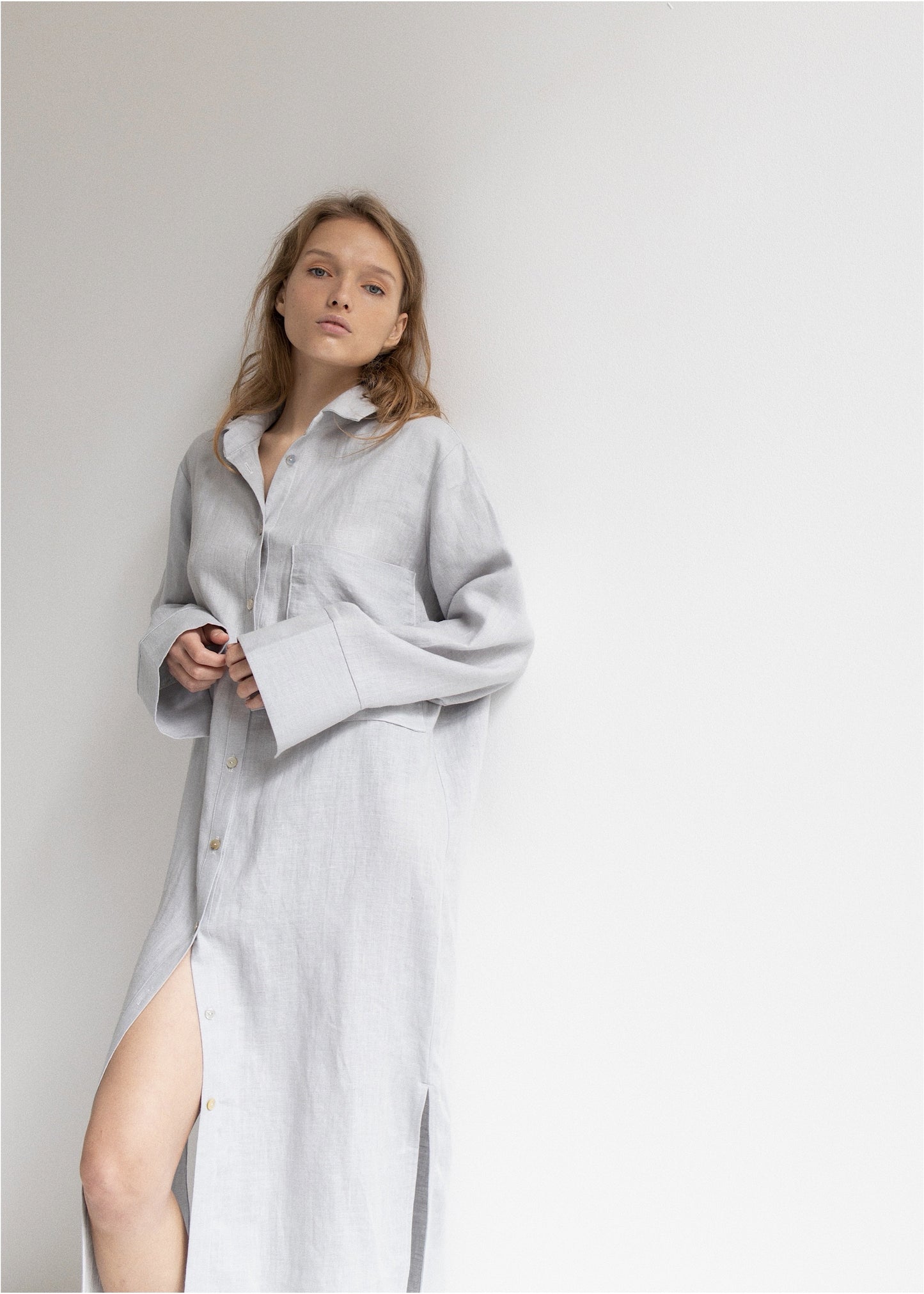 LINEN OVERSIZE BLOUSE///LIGHT GRAY