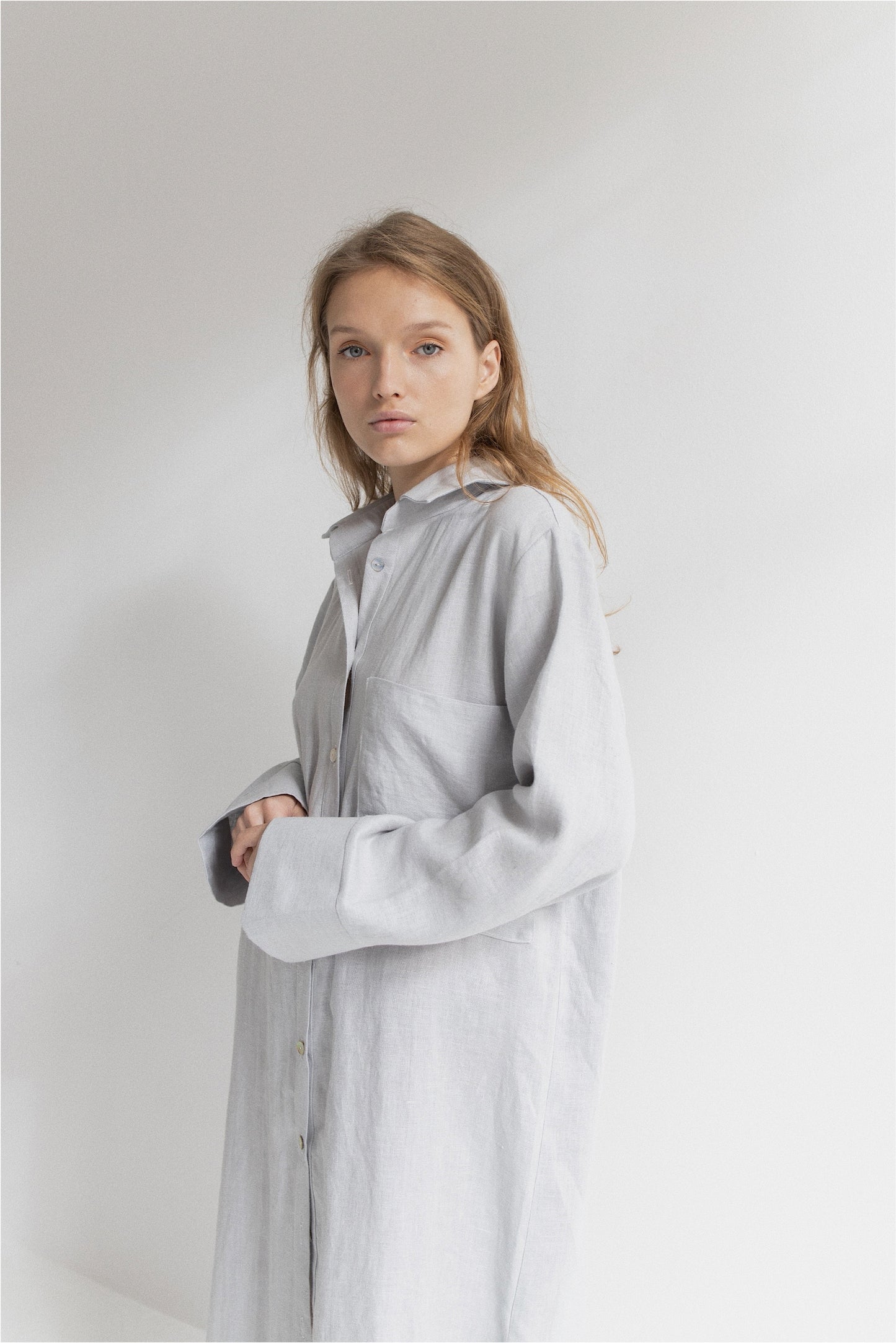 LINEN OVERSIZE BLOUSE///LIGHT GRAY