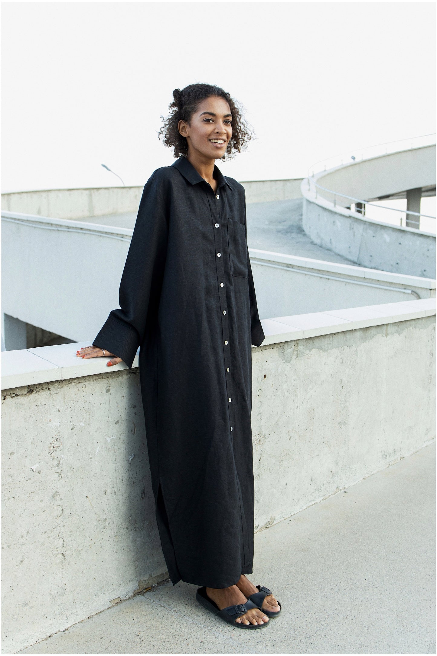 LINEN OVERSIZE BLOUSE///BLACK