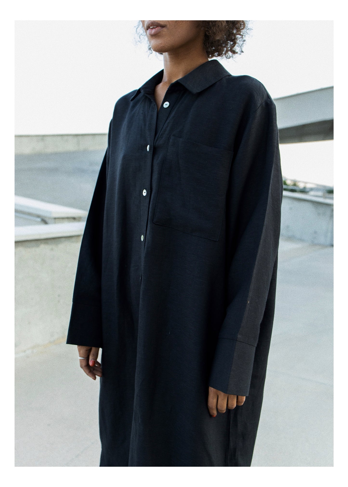 LINEN OVERSIZE BLOUSE///BLACK