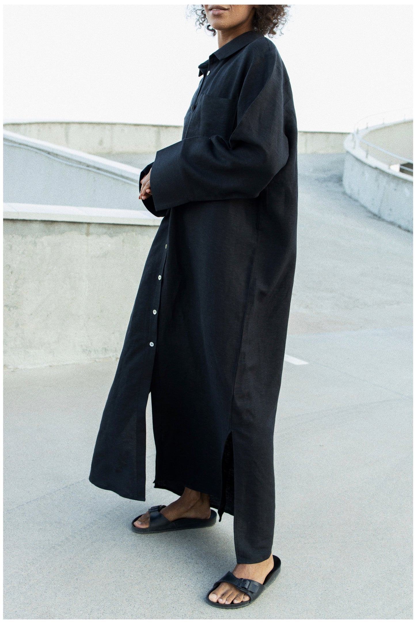 LINEN OVERSIZE BLOUSE///BLACK