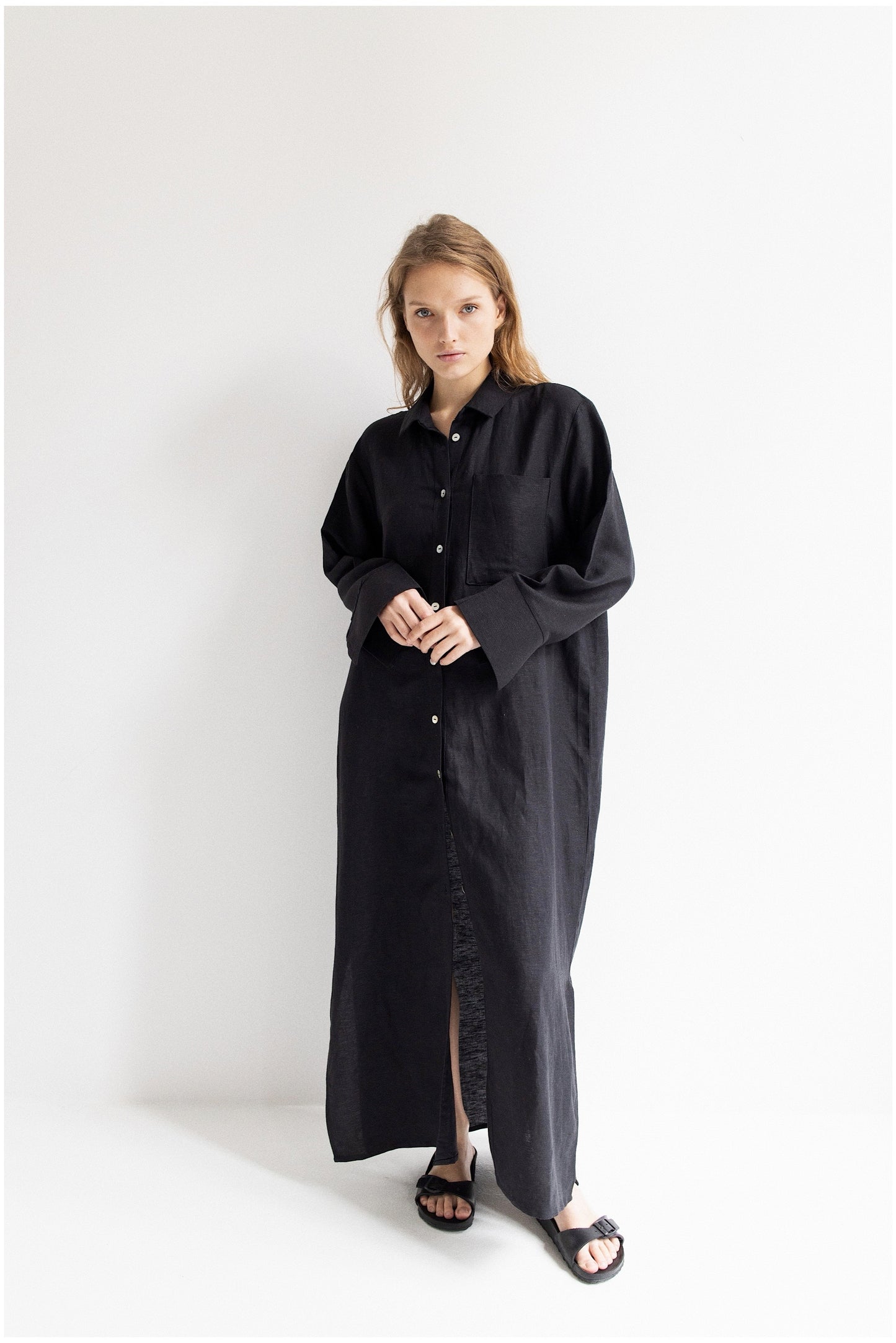 LINEN OVERSIZE BLOUSE///BLACK